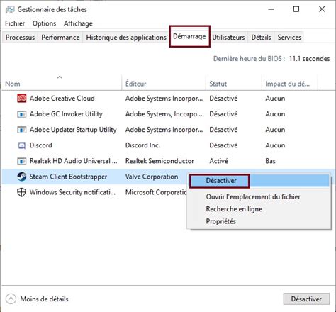 Activer les éléments de démarrage windows server 2012